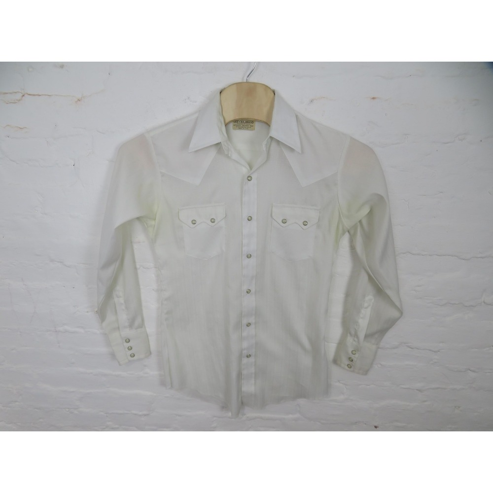 Vintage Dee Cee Brand Shirt Mens Medium White Western Pearl Snap Long Sleeve USA